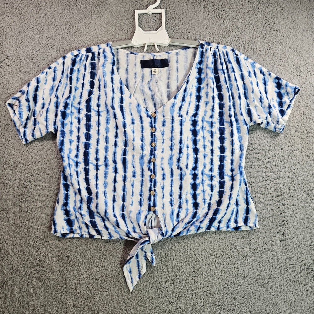 Blue Rain Cropped Top Womens Medium Tie Dye Blue White Boho -M